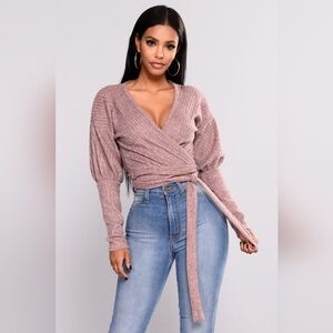 New Fashion Nova Pink Wrap Sweater Top